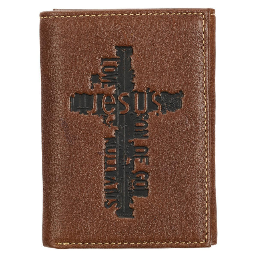 Names of Jesus Brown Full Grain Leather Trifold Wallet