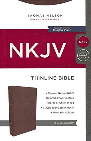 Personalized NKJV Thinline Bible Red Letter Comfort Print Holy Bible Leathersoft Brown