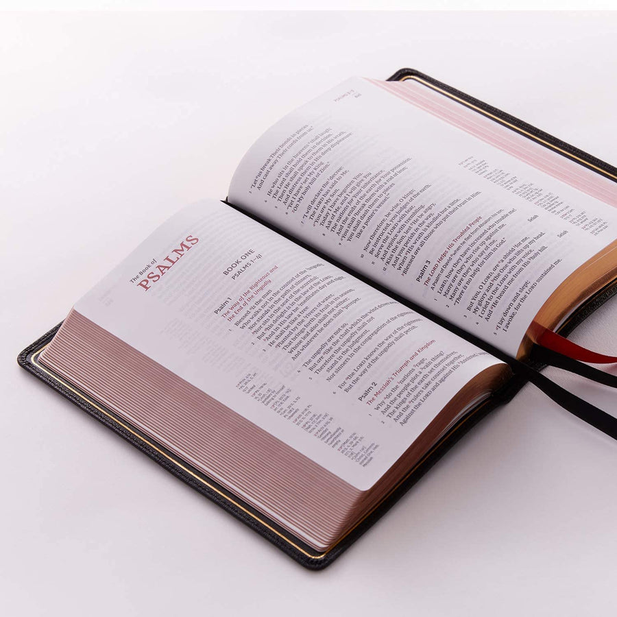 Personalized NKJV Single-Column Reference Bible Premium Black Leather Comfort Print