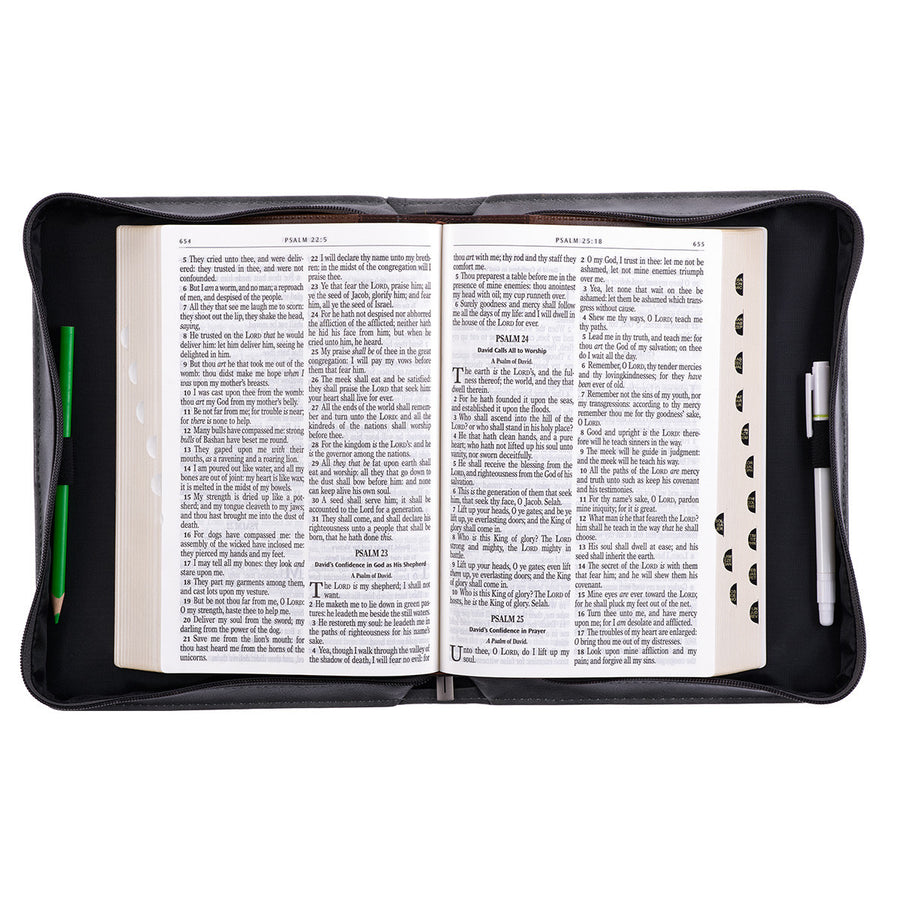 Trust in the LORD Proverbs 3:5 Gray and Black Faux Leather Personalized Bible Cover For Men