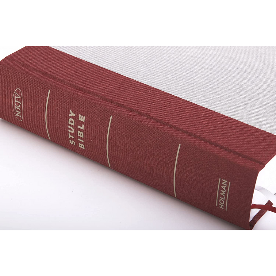 Personalized NKJV Holman Study Bible Thumb Indexed Crimson and Gray Cloth Over Board Hardcover