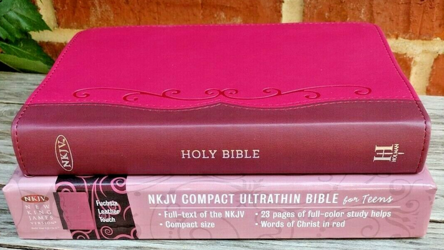 Personalized NKJV Compact Ultrathin Bible for Teens Fuchsia LeatherTouch
