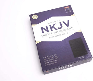 Personalized NKJV Large Print Ultrathin Reference Bible Premium Black Genuine Leather