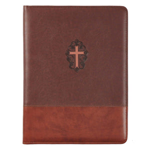 John 3:16 Cross Two-tone Brown Faux Leather Portfolio Folder