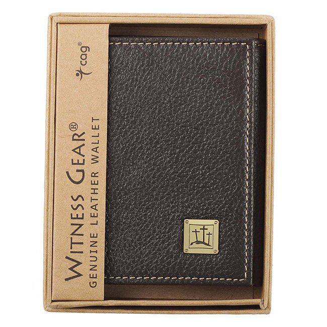 Three Crosses Brown Full Grain Leather Trifold Wallet