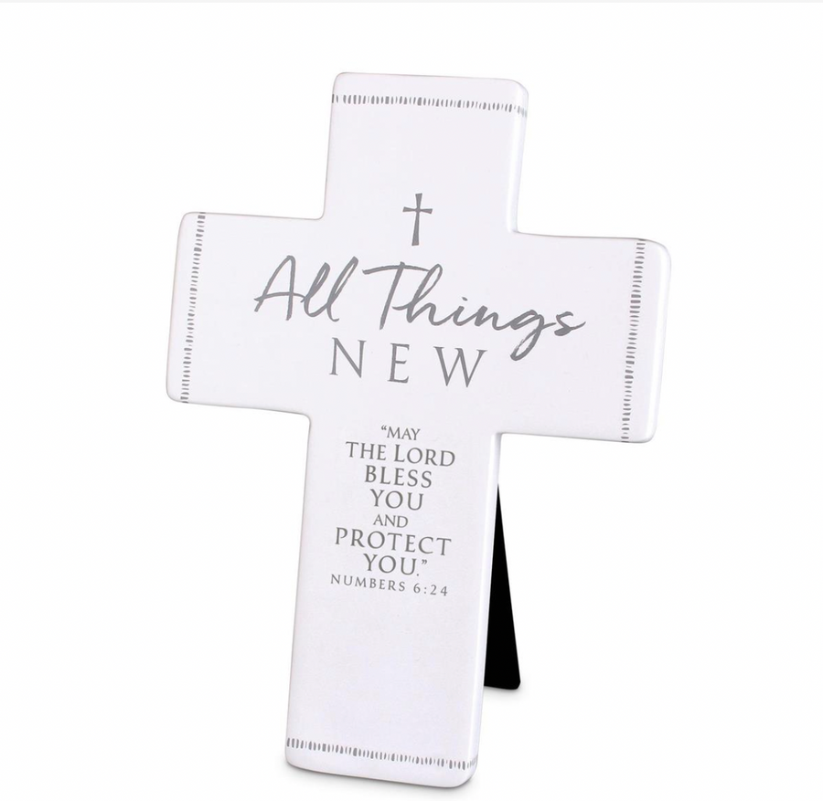 All Things New White Resin Numbers 6:24 Tabletop Cross