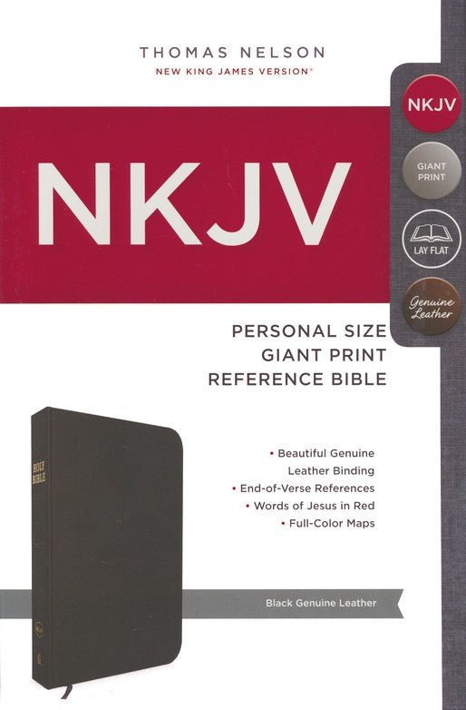 Personalized NKJV Personal Size Giant Print Reference Bible Black Genuine Leather