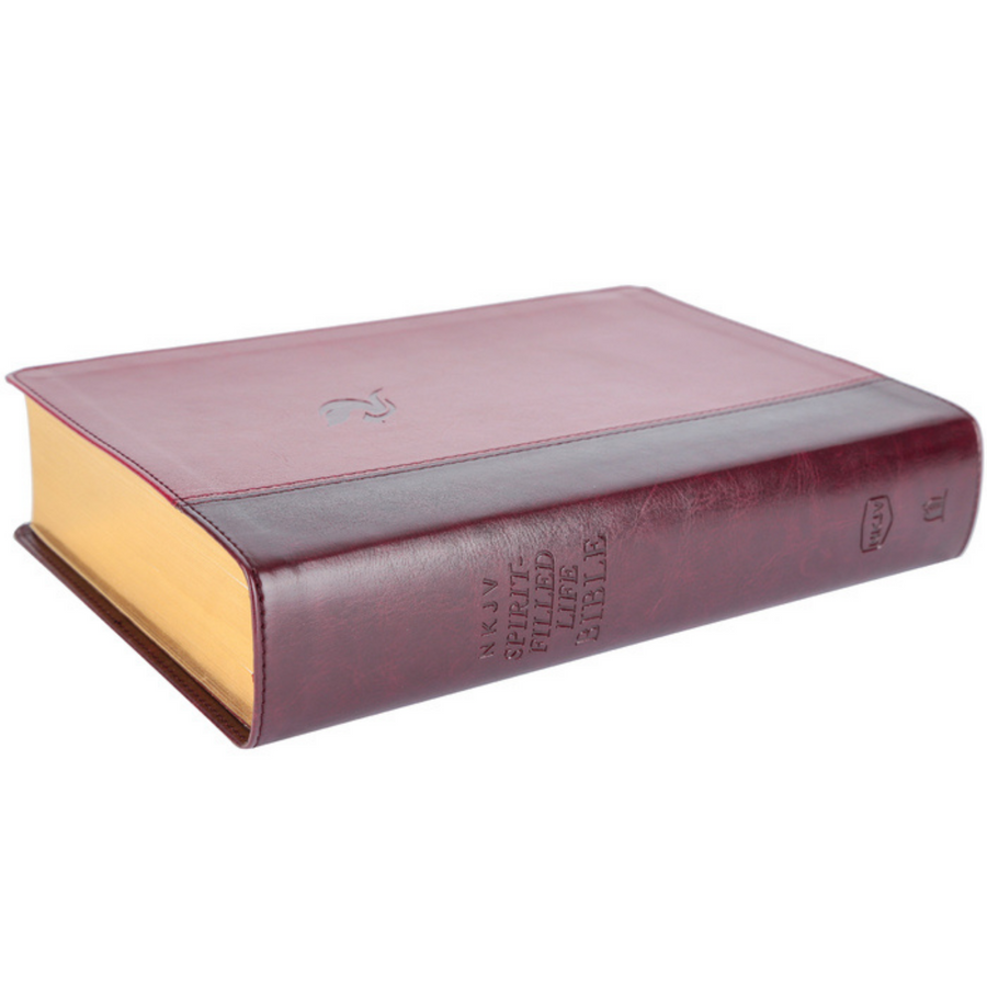 Personalized Custom Text Your Name NKJV Spirit-Filled Life Bible Third Edition Red Letter Edition Comfort Print Leathersoft Burgundy