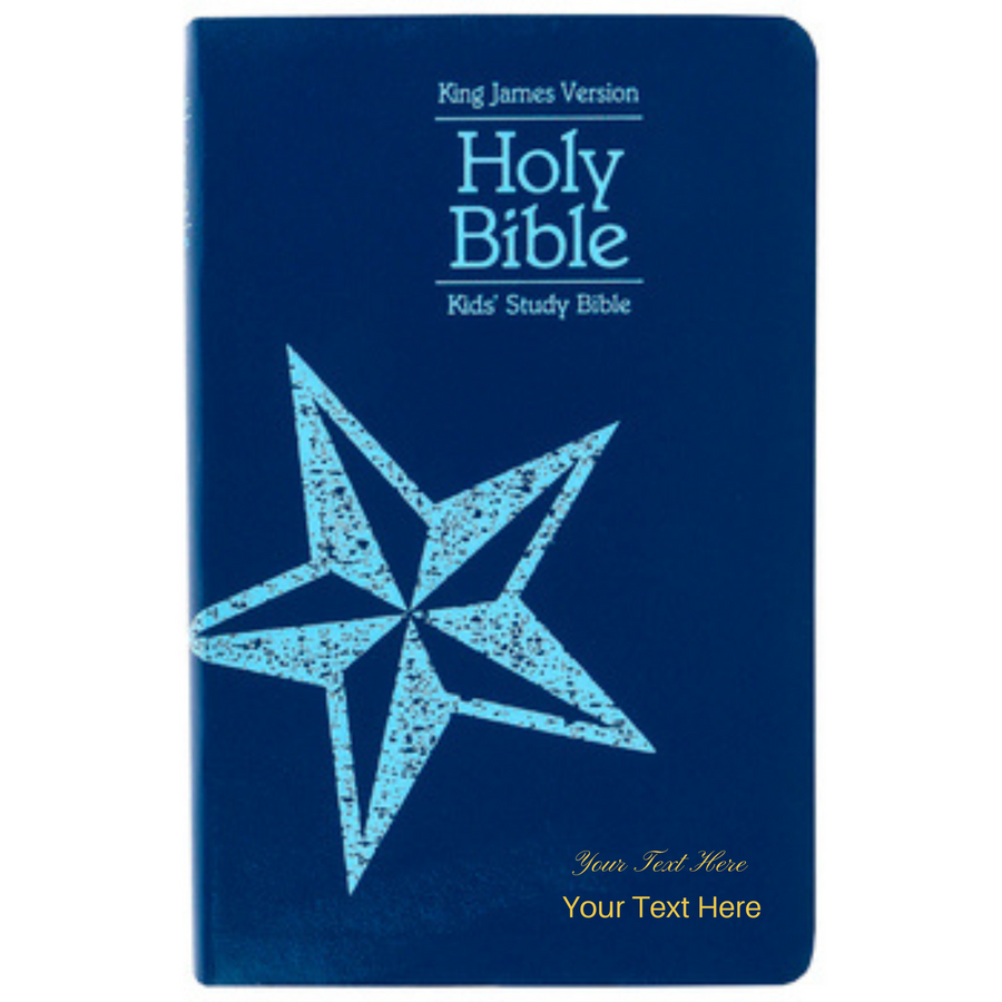 Personalized Custom Text Your Name KJV Kids Study Bible Blue Leathersoft King James Version
