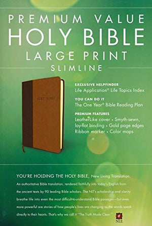Personalized NLT Premium Value Large Print Slimline Bible Leathersoft Look Brown Tan TuTone New Living Translation