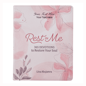 Personalized Custom Text Your Name Rest in Me Devotional Pink Faux Leather