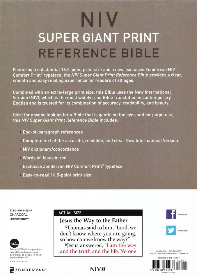Personalized NIV Super Giant Print Reference Bible Leathersoft Gray