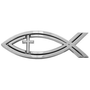Traveling Witness Silver Fish with Cross Auto Emblem