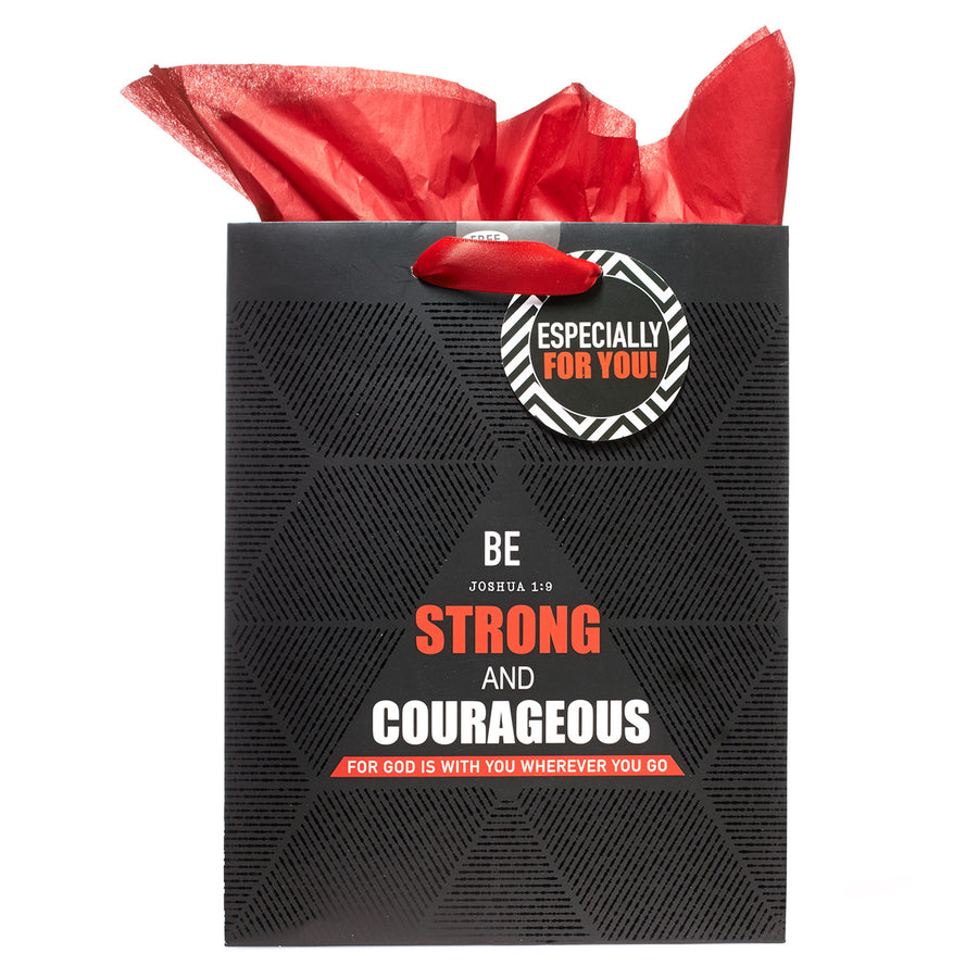 Be Strong & Courageous Joshua 1:9 Black & Red Gift Bag