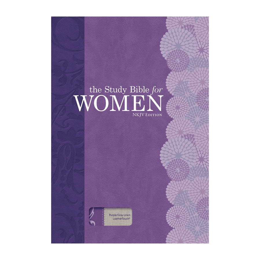 Personalized Custom Text Your Name NKJV The Study Bible for Women Purple/Gray Linen LeatherTouch