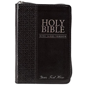 Personalized KJV Holy Bible Compact Zippered Black Faux Leather w/Ribbon Marker