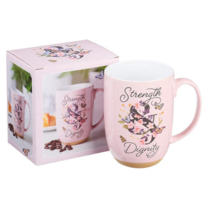 Strength & Dignity Proverbs 31:25 Pink Butterfly Mug