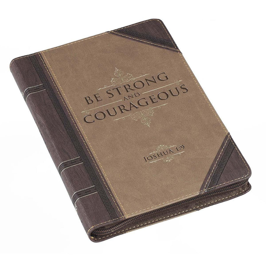 Be Strong & Courageous Joshua 1:9 Two-Tone Brown Faux Leather Journal