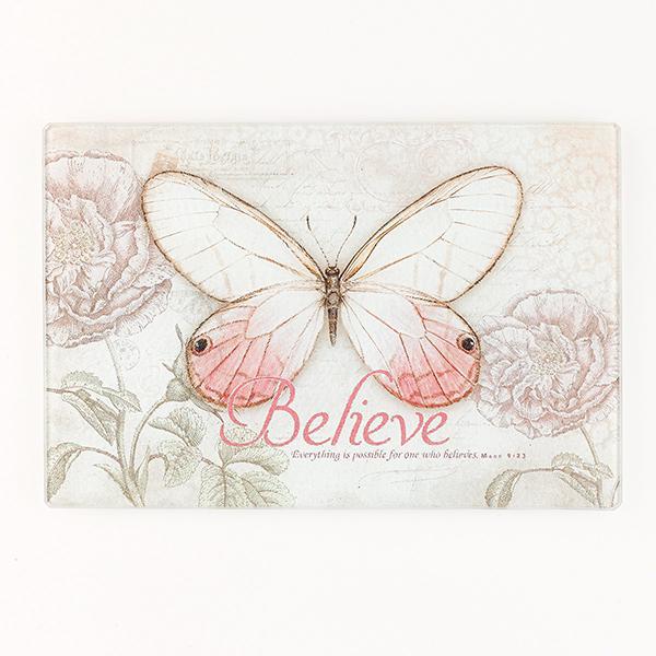 Believe Butterfly Small Glass Cutting Board – Simply Uncaged Christian Gifts