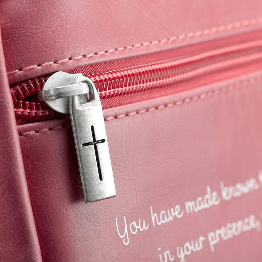 Psalms 16:11 Faux Leather Pink Personalized Bible Cover for Women