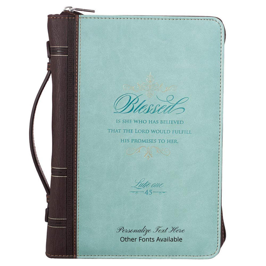 Luke 1:45 Faux Leather Blue Personalized Bible Cover for Women