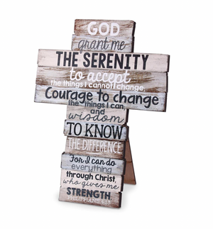 Serenity Prayer Stacked Wood Philippians 4:13 Tabletop Cross, Small
