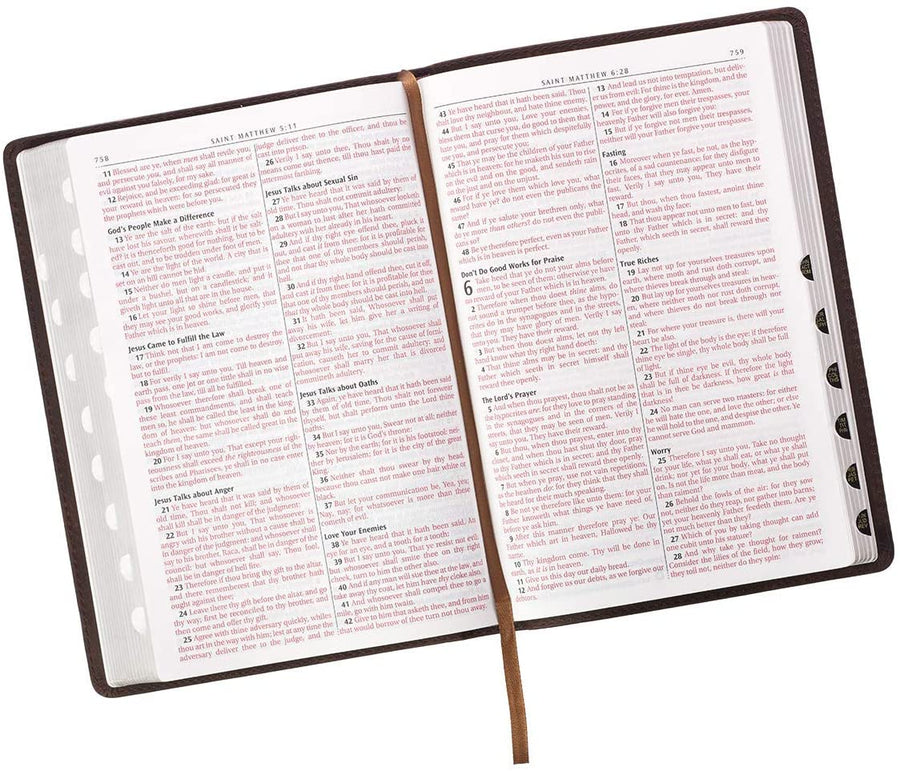 Personalized KJV Holy Bible Thinline Large Print Brown Premium Leather w/Thumb Index