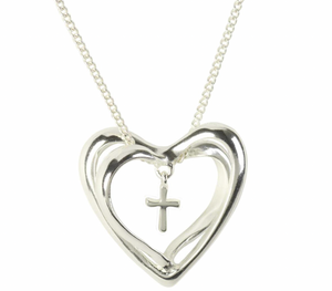 Marriage Takes 3 Silver Plated Heart Cross Necklace