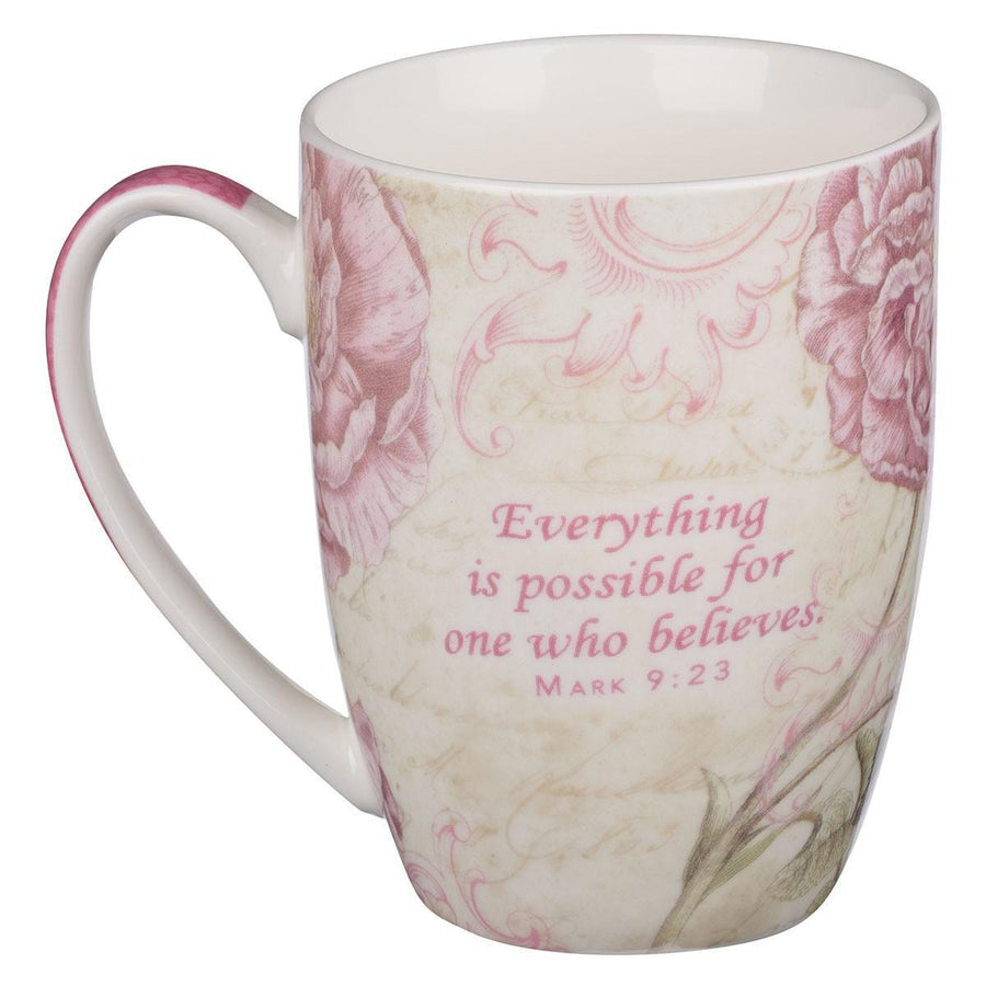 Believe Pink Butterfly Mark 9:23 Mug