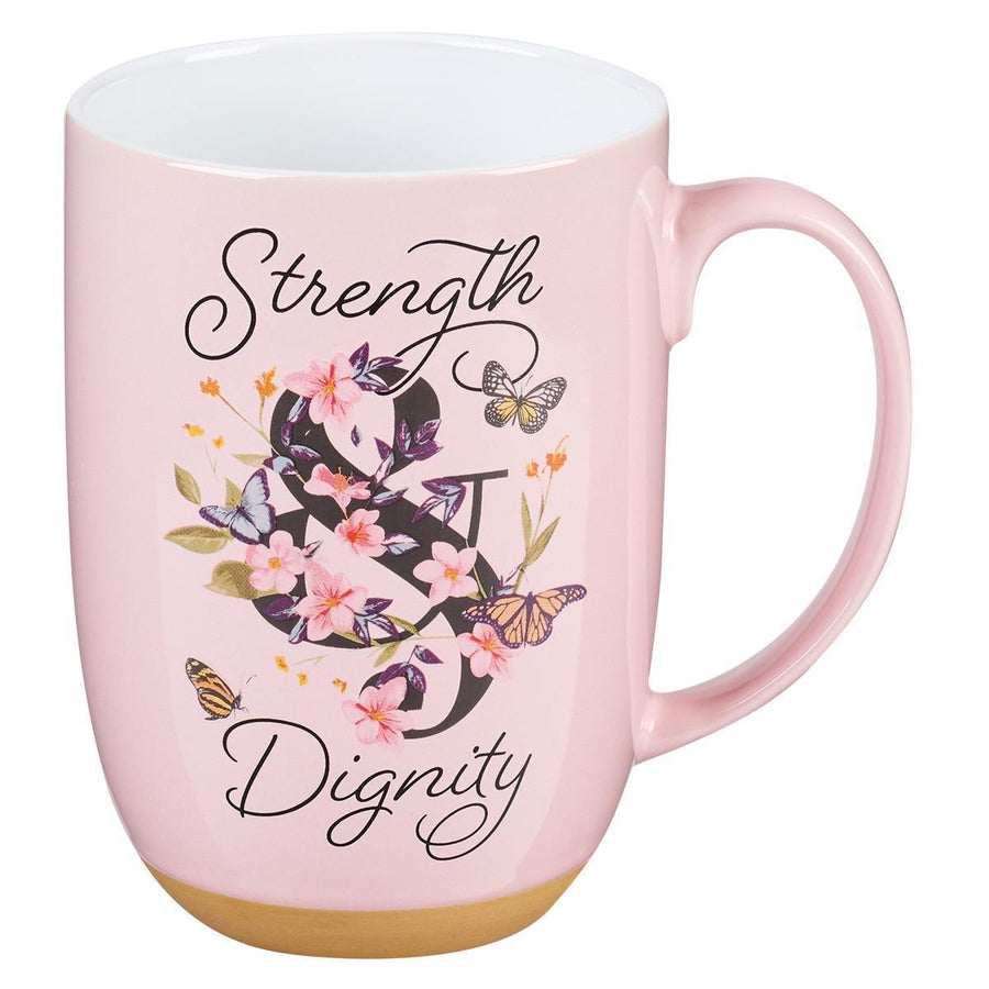 Strength & Dignity Proverbs 31:25 Pink Butterfly Mug