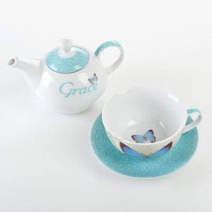 Grace Blue Butterfly Blessings Ephesians 2:8 Tea Set for One