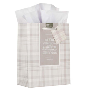 I Know the Plans Jeremiah 29:11 Gray Plaid Gift Bag