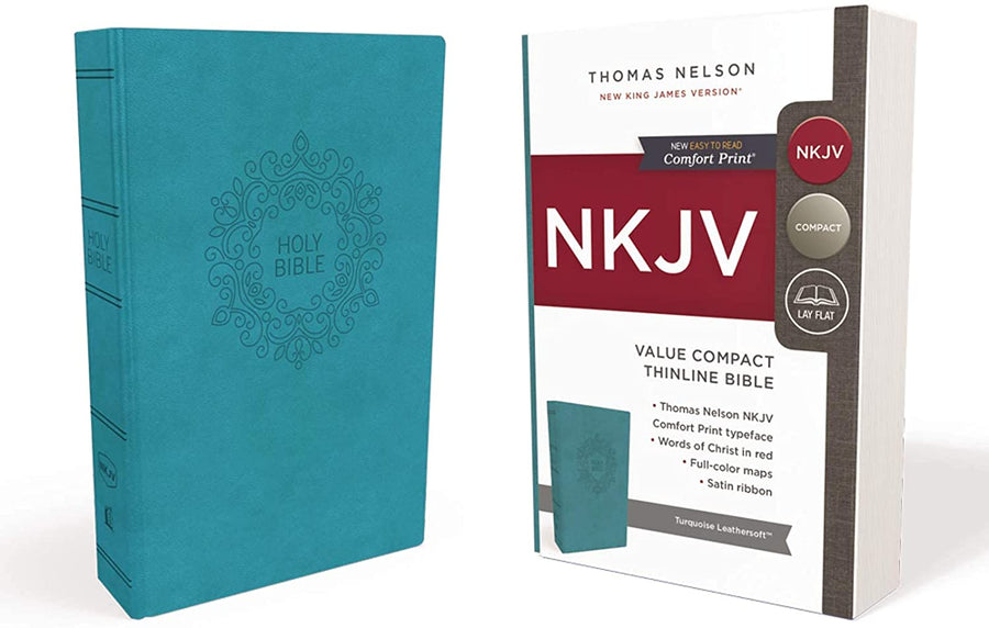 Personalized Custom Text Your Name NKJV Thinline Bible COMPACT Red Letter Edition Comfort Print Leathersoft Turquoise New King James Version