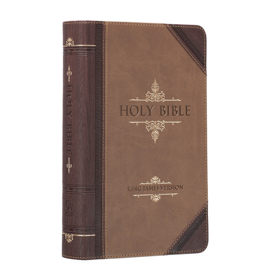 Personalized KJV Holy Bible Giant Print Dark Brown/Tan Faux Leather King James Version