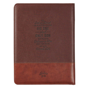John 3:16 Cross Two-tone Brown Faux Leather Portfolio Folder