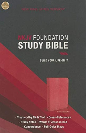Personalized NKJV Foundation Study Bible Words of Jesus in Red Leathersoft Coral Holy Bible
