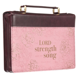 My Strength and My Song Pink Faux Leather Personalized Bible Cover for Women