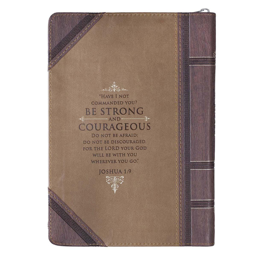 Be Strong & Courageous Joshua 1:9 Two-Tone Brown Faux Leather Journal