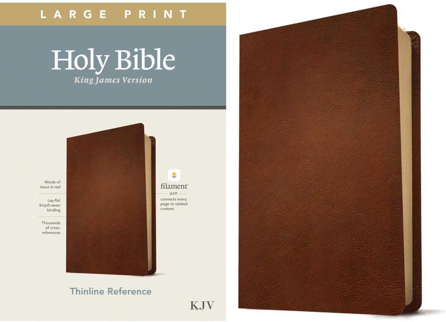 Personalized KJV Large Print Thinline Reference Holy Bible Red Letter Genuine Leather Brown