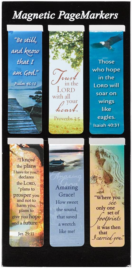 Set of 6 Nature Magnetic Bookmarks with Scripture & Words of Inspiration