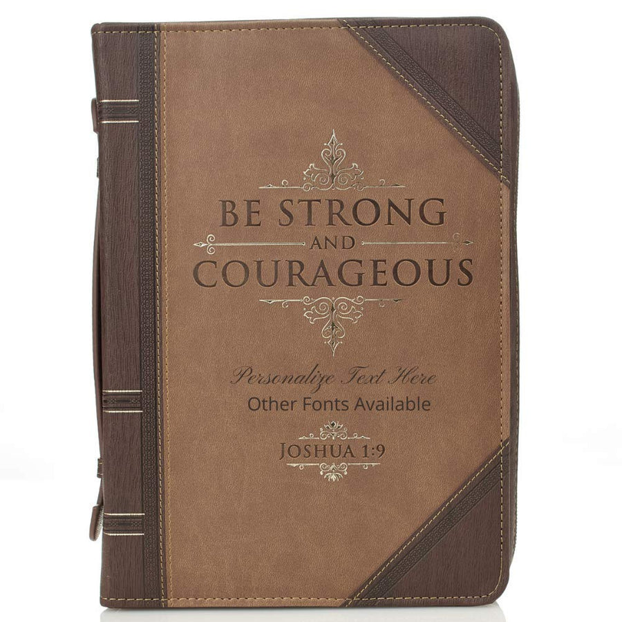 Joshua 1:9 Faux Leather Brown Personalized Bible Cover for Men