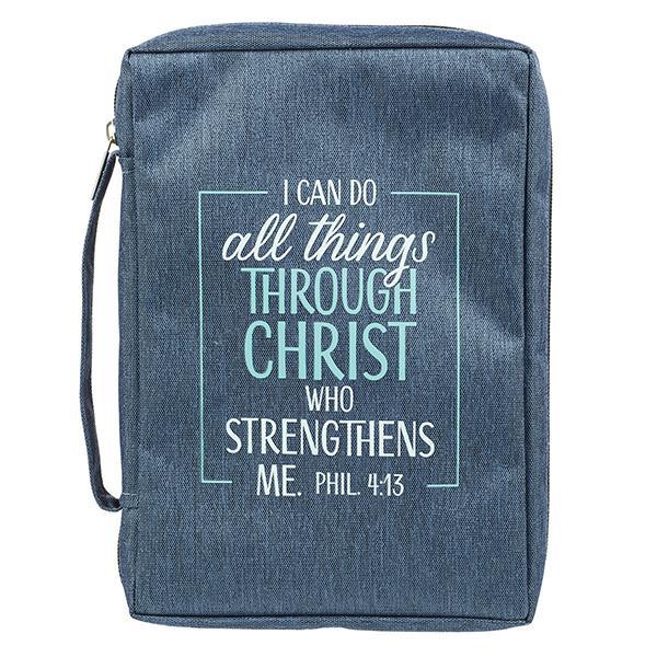 Philippians 4:13 Blue Canvas Large Bible Cover