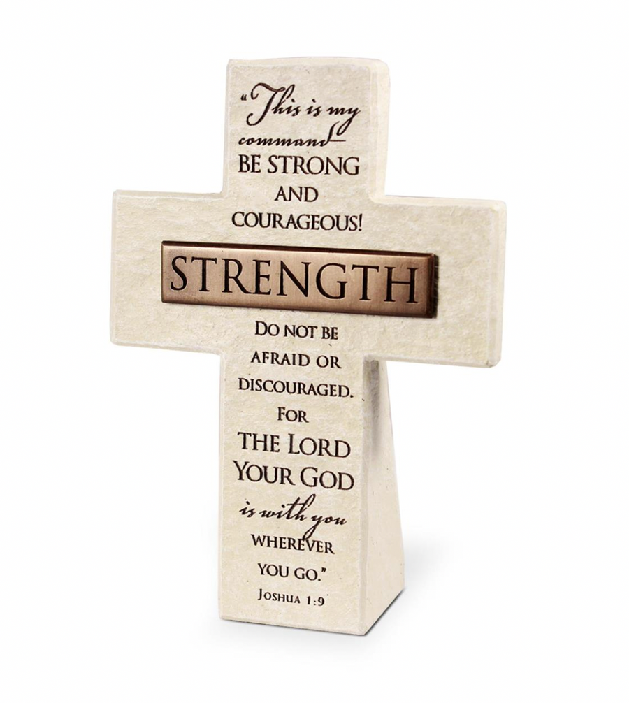 Strength Bronze Title Bar Joshua 1:9 5.5"H Desktop Cross