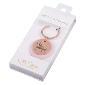 Be Grateful Rose Gold Key Ring with Pink Disc