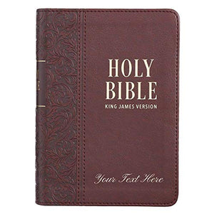 Personalized KJV Brown Faux Leather Small COMPACT Bible w/Ribbon Red Letter