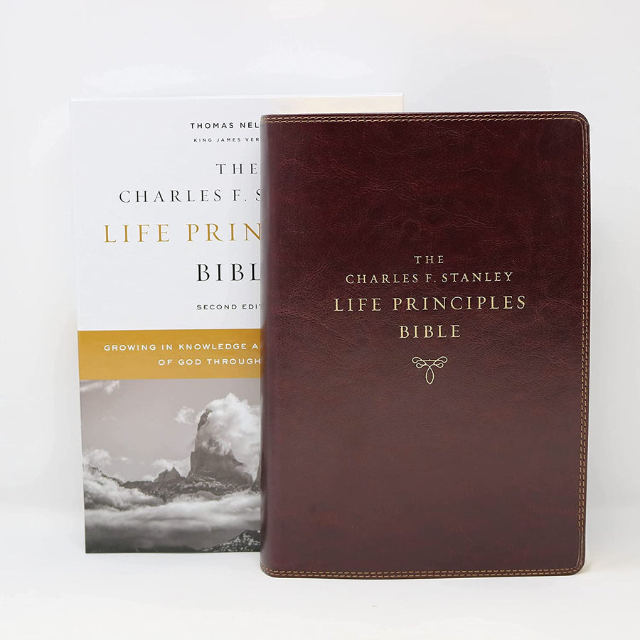 Personalized KJV Charles F. Stanley Life Principles Bible 2nd Edition Leathersoft Burgundy Comfort Print