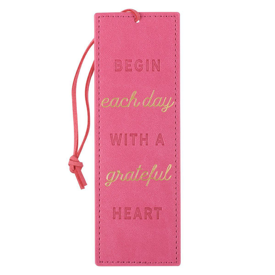 Begin Each Day with a Grateful Heart Pink Faux Leather Bookmark