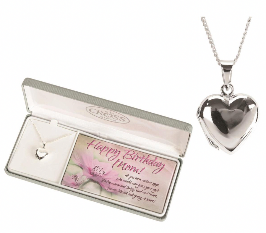 Happy Birthday Mom Silver Plated Heart Necklace