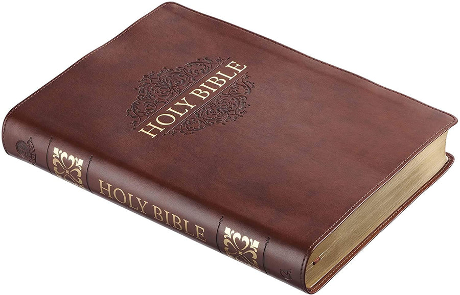 Personalized KJV Holy Bible Super Giant Print Brown Faux Leather Bible w/Ribbon Marker