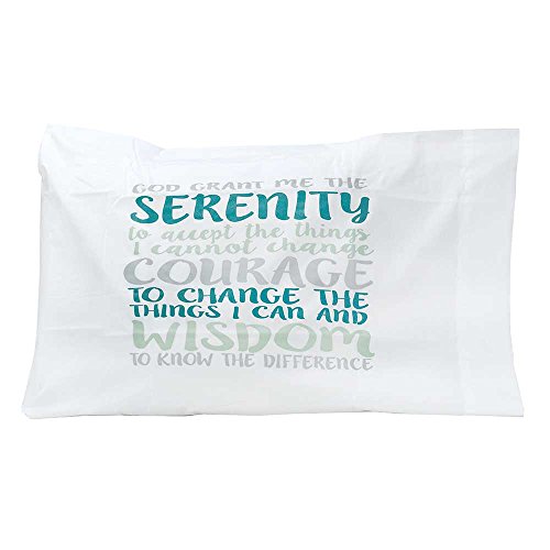 Turquoise and Seafoam Green Serenity Prayer Cotton Blend Individual Standard Size Bed Pillow Case